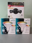 Defiant Flood Light - Black With Two Smart Bulbs Open. Price: $45.00.