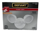 Defiant White Wired Outdoor 2-HEAD Led Integrated Security Flood Light Open. Price: $26.99.