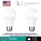 Amazon Basics A19 Dusk To Dawn Sensor Led Light Bulb 60 Watt Equivalent, Energy Open. Price: $19.99.
